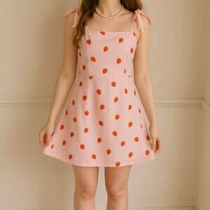 SHEIN Strawberry Mini Dress Tank Top Square Neck Pink Women’s Size Medium